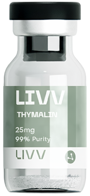 LIVV Thymalin 25mg vial with transparent background.